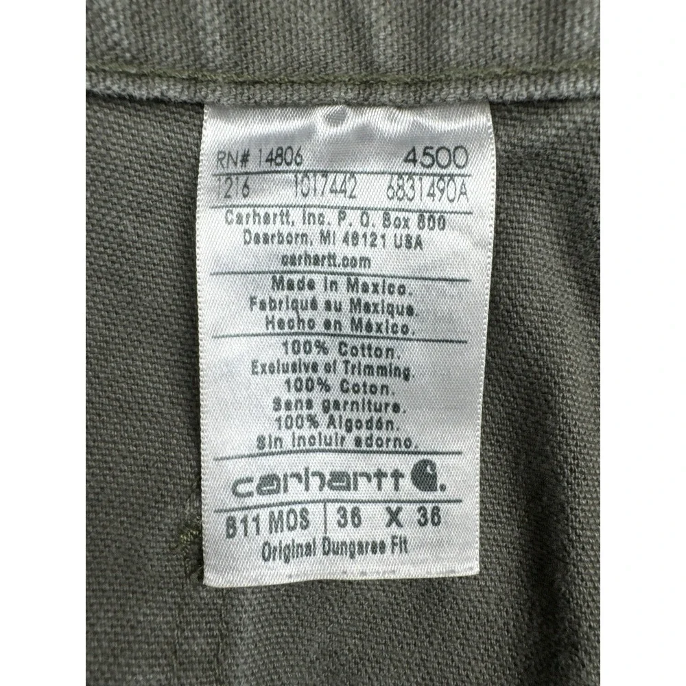 Vintage Carhartt B11 MOS Work Pants 36x36 Moss Green Carpenter Duck Canvas
